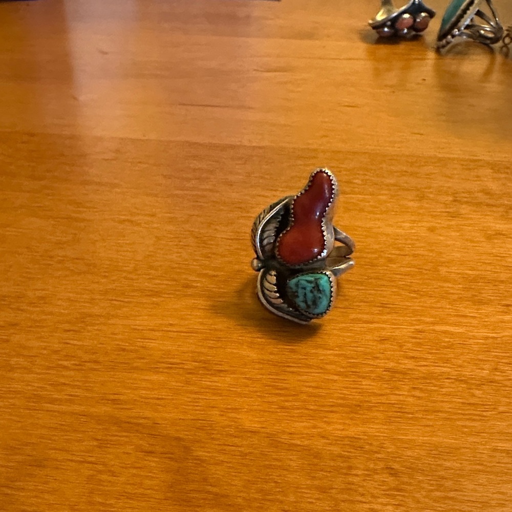 Silver Turquoise and Red Stone Ring